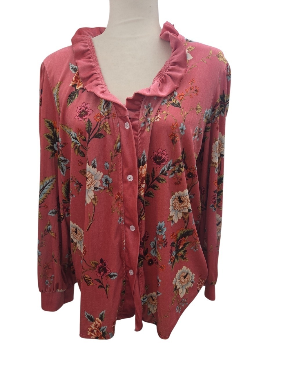 Cherry Betty Floral Velour Blouse Dusty Rose Large - Picture 2 of 5